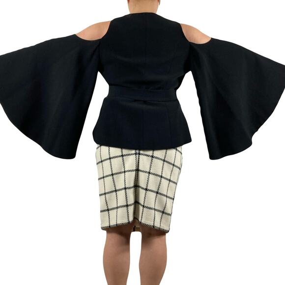 ALEXIS Blazer Jacket Kimono XL Black Wrap Tie Cut-Out Bell-Long-sleeve Lined - Picture 2 of 16